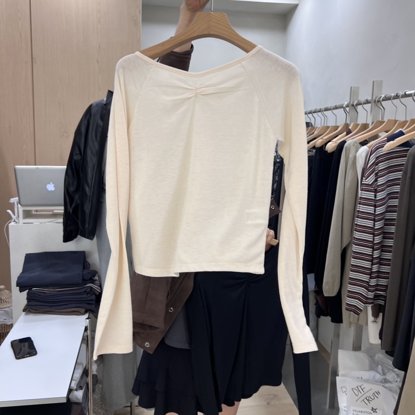 VILLABUTTON韓國代購㊣女士新品休閑25秋冬人氣長袖T恤褶皺VILLABUTTON長袖T恤圖色1