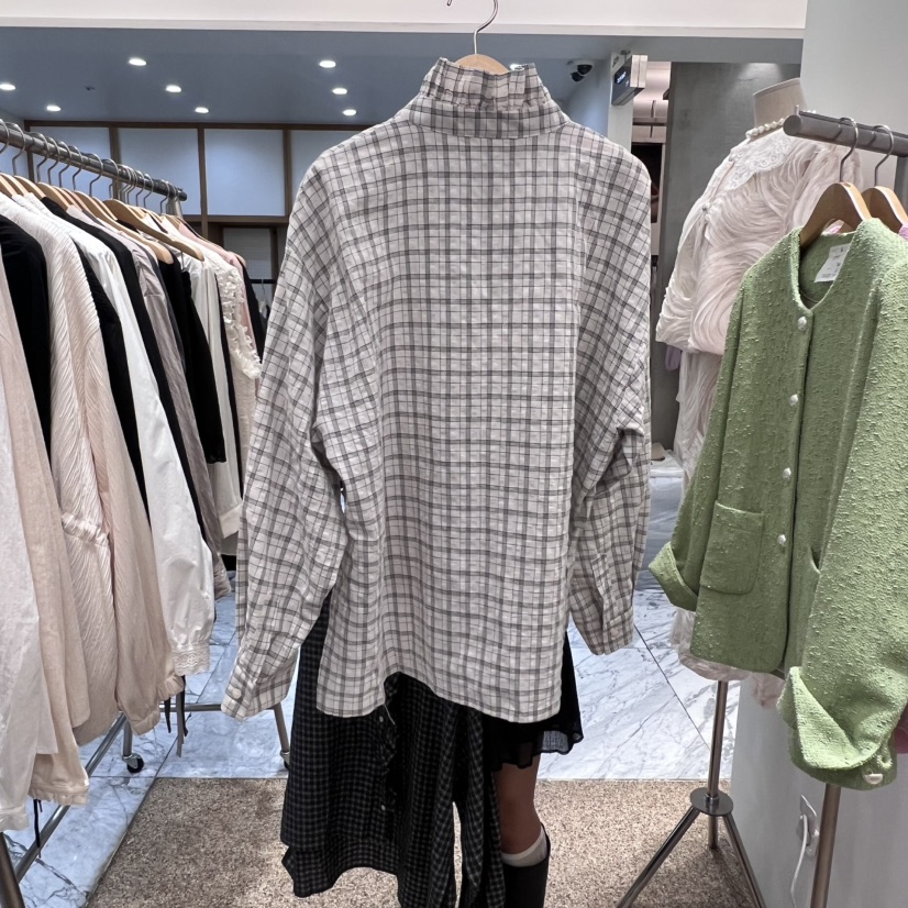 A韓國代購㊣女士新品休閑推薦人氣25秋冬熱賣襯衫蕾絲衫格紋A STORE襯衫/蕾絲衫