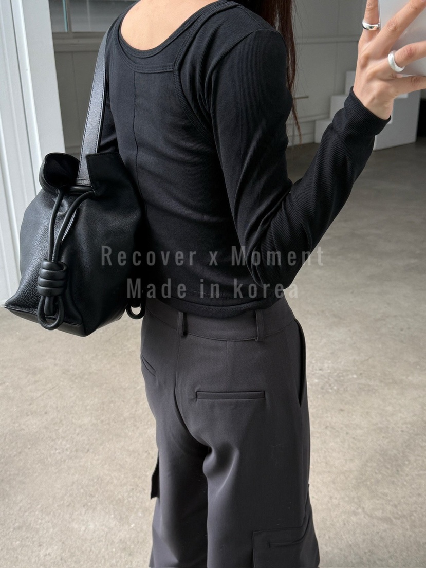 MOMENT韓國代購㊣女裝新款休閑職業真品熱賣人氣時尚長袖T恤MOMENT/RECOVER長袖T恤