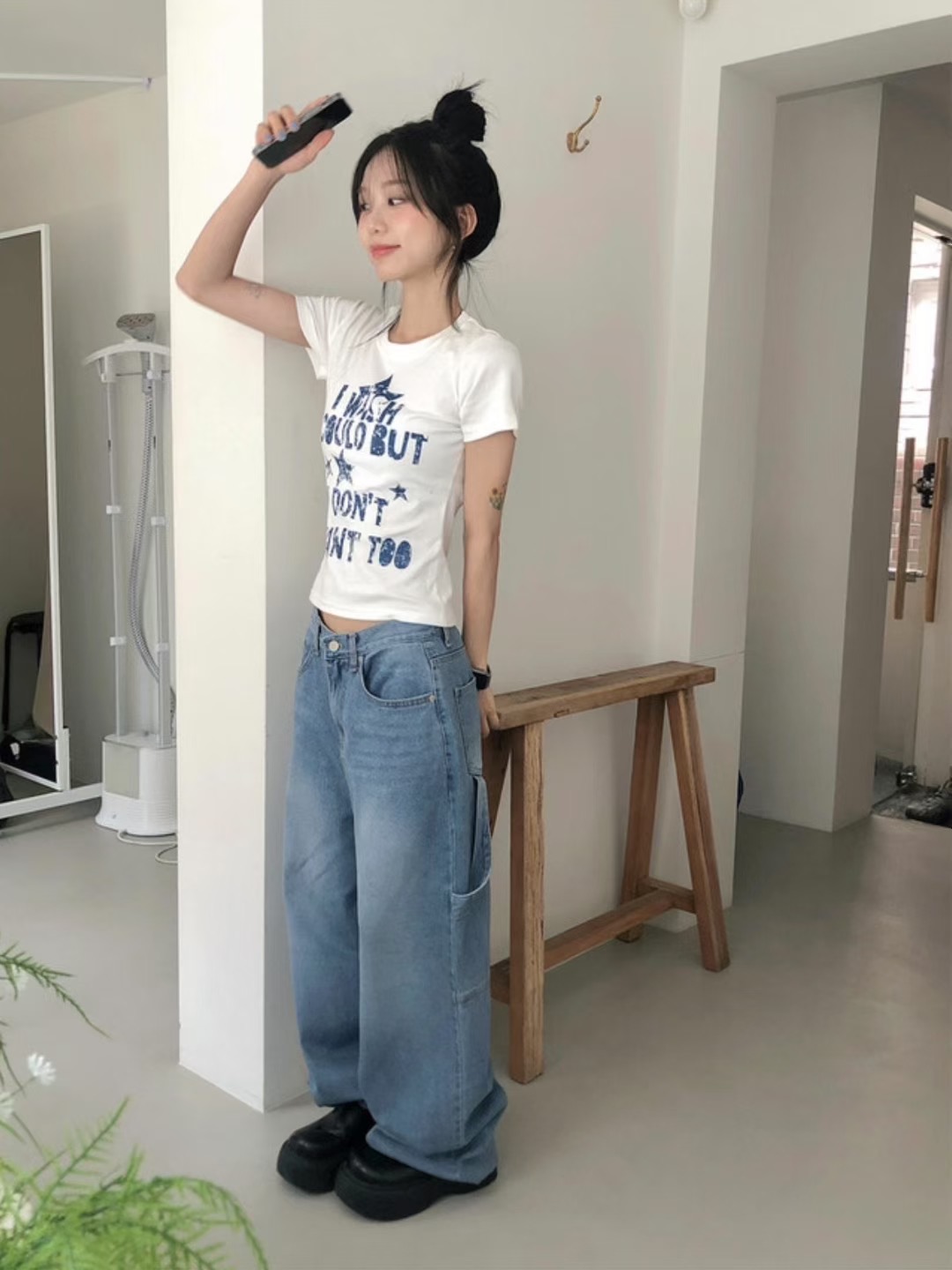 CLEVERGARDEN東大門㊣直郵女士新品職業25秋冬真品休閑牛仔褲CLEVERGARDEN牛仔褲