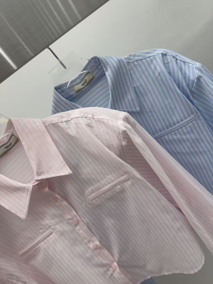 AMOOD東大門㊣直郵女裝新品休閑25秋冬真品熱賣襯衫蕾絲衫短款AMOOD襯衫/蕾絲衫