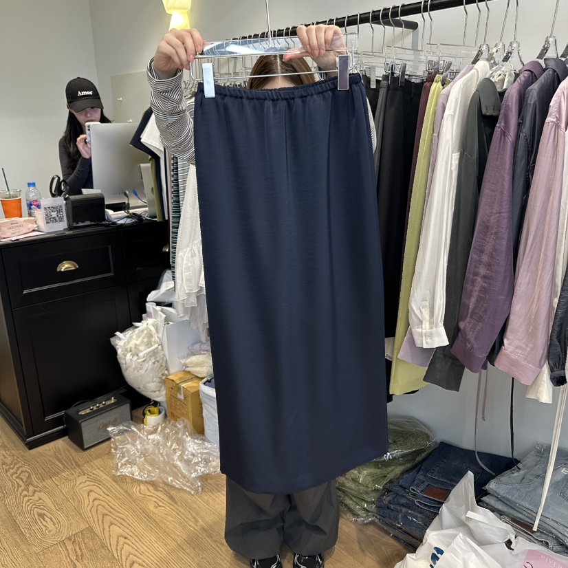 RIVEROOM韓國代購㊣女士新品休閑職業真品25秋冬推薦長裙雙層RIVEROOM長裙圖色2