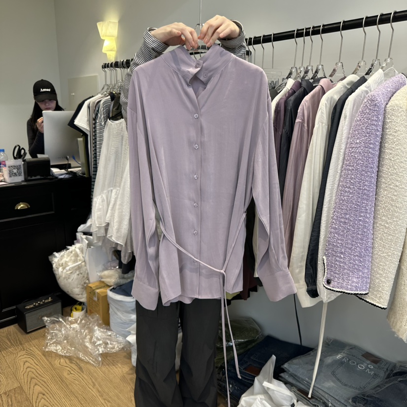 RIVEROOM東大門㊣直郵女裝新品時尚人氣推薦襯衫蕾絲衫含腰繩RIVEROOM襯衫/蕾絲衫圖色2