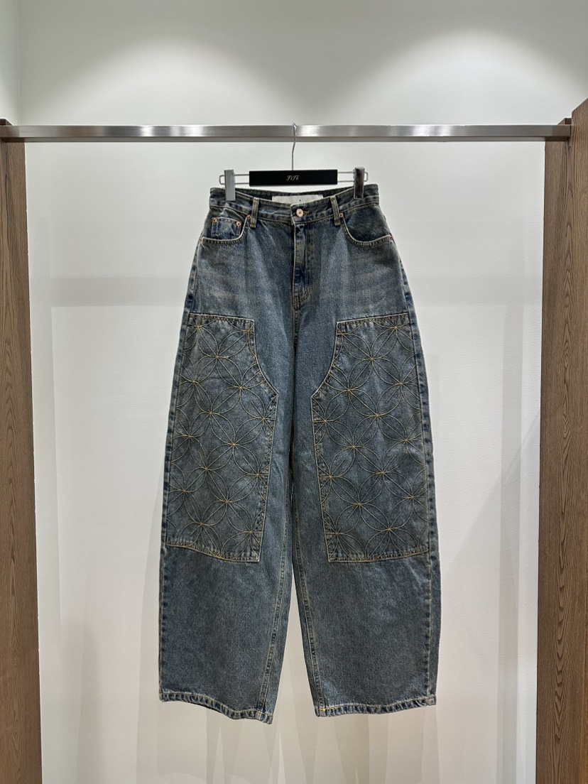 FIFO韓國代購㊣女裝新款熱賣休閑推薦25秋冬真品牛仔褲刺繡FIFO牛仔褲