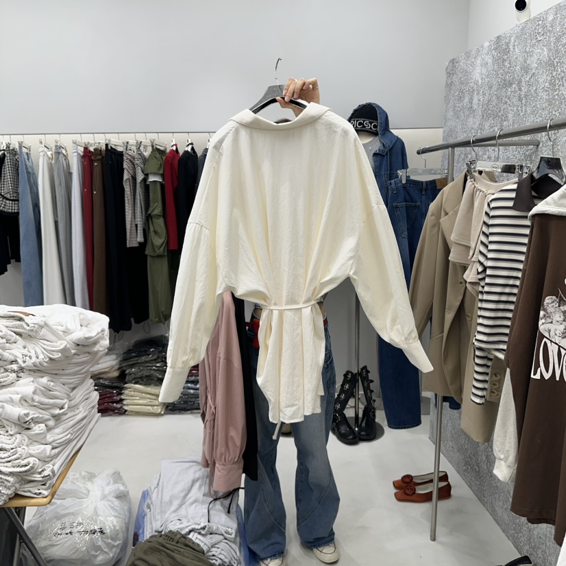 BADCALM東大門㊣直郵女士新品時尚真品人氣襯衫蕾絲衫含腰繩BADCALM襯衫/蕾絲衫