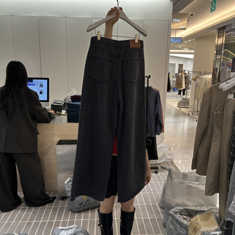 VIVE東大門㊣代購女裝新品職業休閑25秋冬休閑褲圓點牛仔布VIVE休閑褲