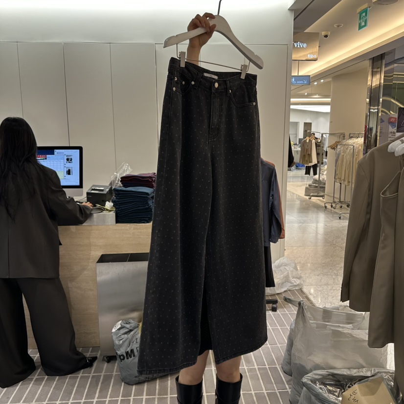 VIVE東大門㊣代購女裝新品職業休閑25秋冬休閑褲圓點牛仔布VIVE休閑褲圖色1