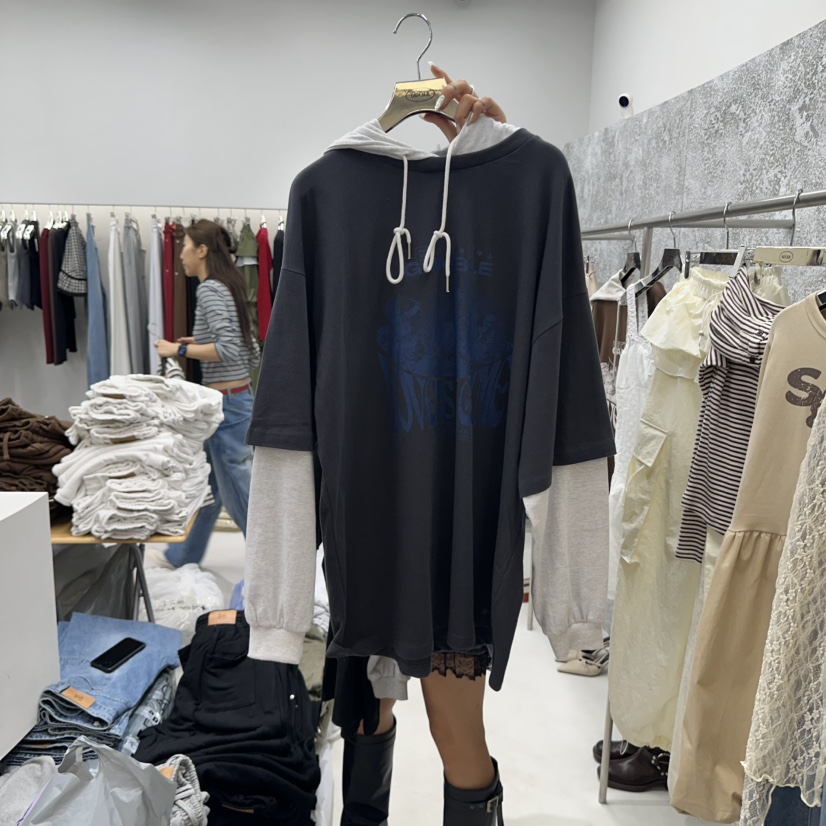 BADCALM韓國代購㊣女士新品25秋冬熱賣真品休閑人氣衛衣假兩件BADCALM衛衣