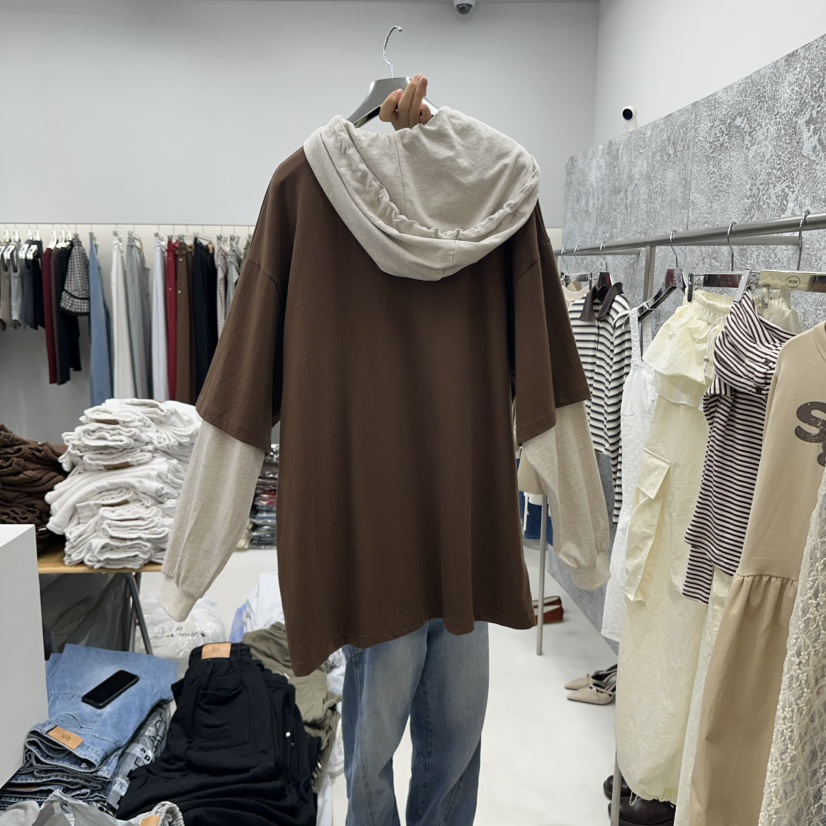 BADCALM韓國代購㊣女士新品25秋冬熱賣真品休閑人氣衛衣假兩件BADCALM衛衣