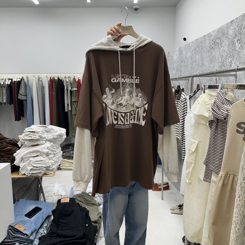 BADCALM韓國代購㊣女士新品25秋冬熱賣真品休閑人氣衛衣假兩件BADCALM衛衣