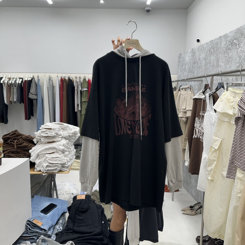 BADCALM韓國代購㊣女士新品25秋冬熱賣真品休閑人氣衛衣假兩件BADCALM衛衣圖色2