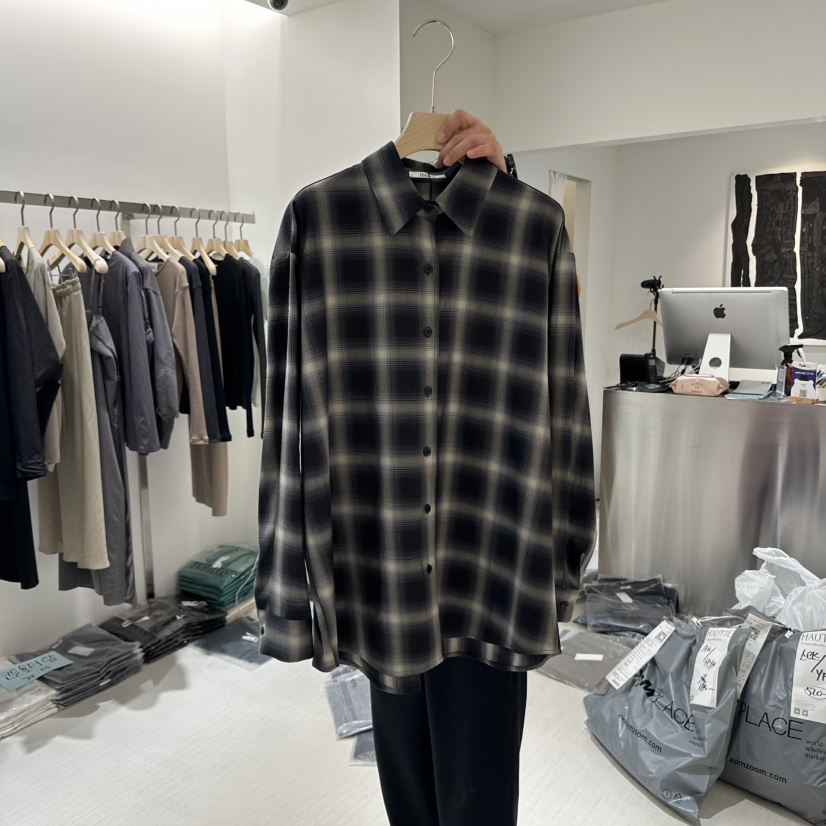 HAUTTE-P韓國直郵㊣女裝新款真品時尚25秋冬襯衫蕾絲衫格紋HAUTTE襯衫/蕾絲衫