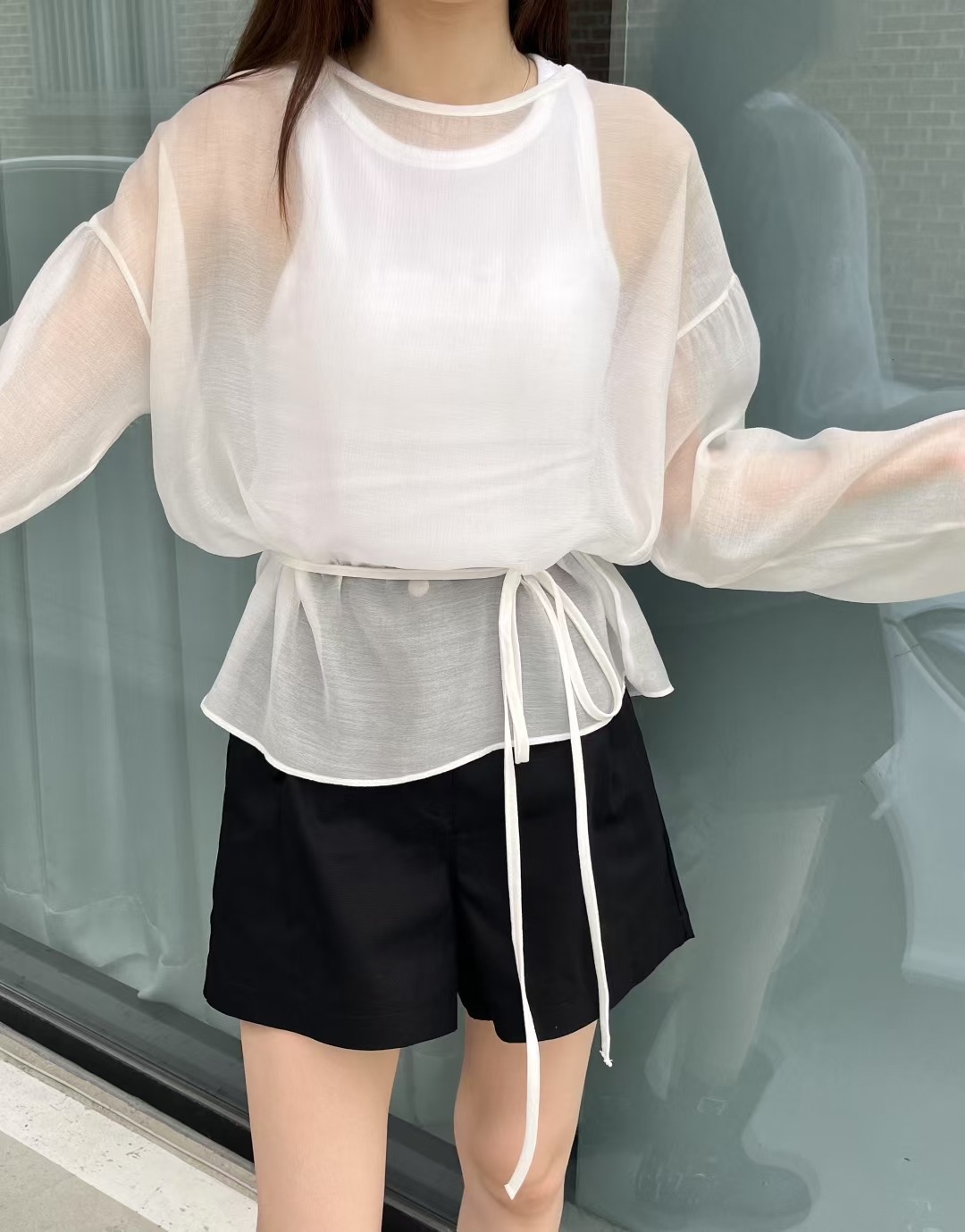 LEREVE-OT東大門㊣實拍女裝新品真品25秋冬襯衫蕾絲衫含腰繩LEREVE襯衫/蕾絲衫圖色2
