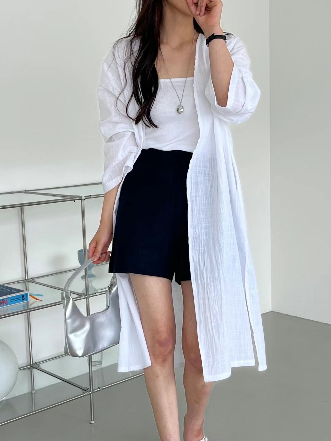 DEAR GRAY東大門㊣代購女士新品時尚職業長款風衣亞麻開衫DEAR GRAY長款風衣圖色2