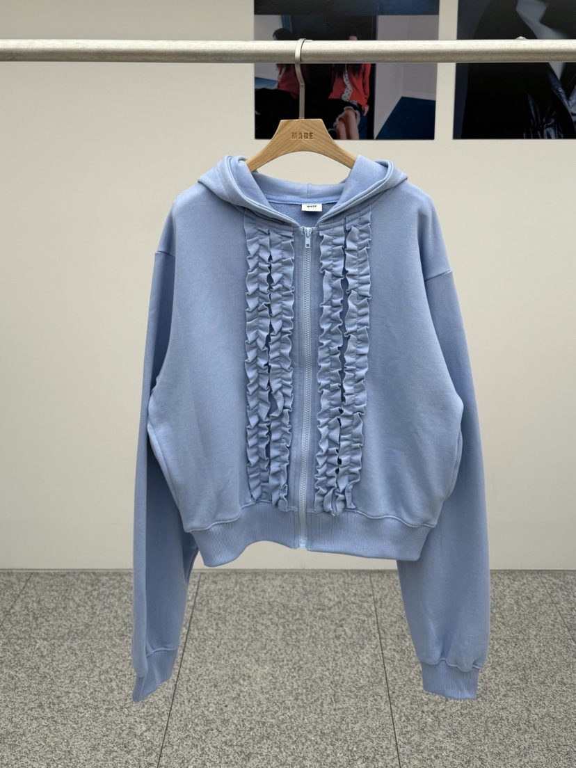 MADE-P韓國代購㊣女裝新款25秋冬休閑熱賣真品夾克荷葉邊兜帽MADE-P夾克
