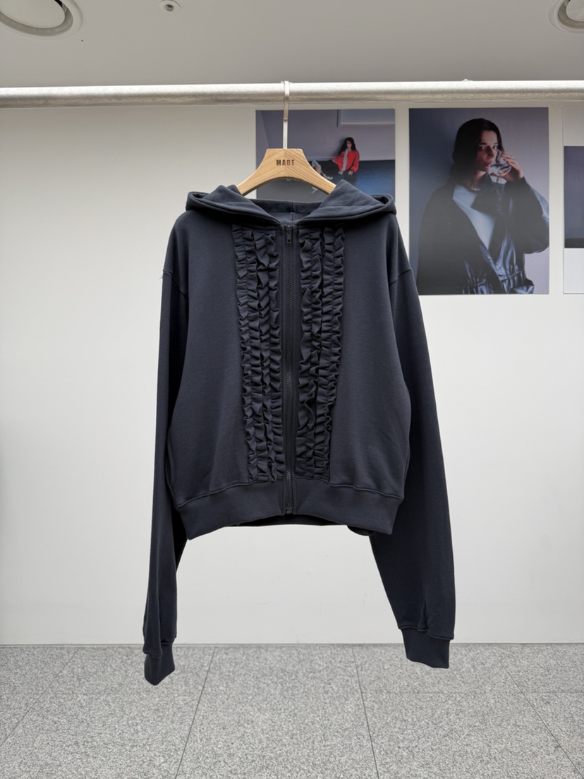 MADE-P韓國代購㊣女裝新款25秋冬休閑熱賣真品夾克荷葉邊兜帽MADE-P夾克圖色3