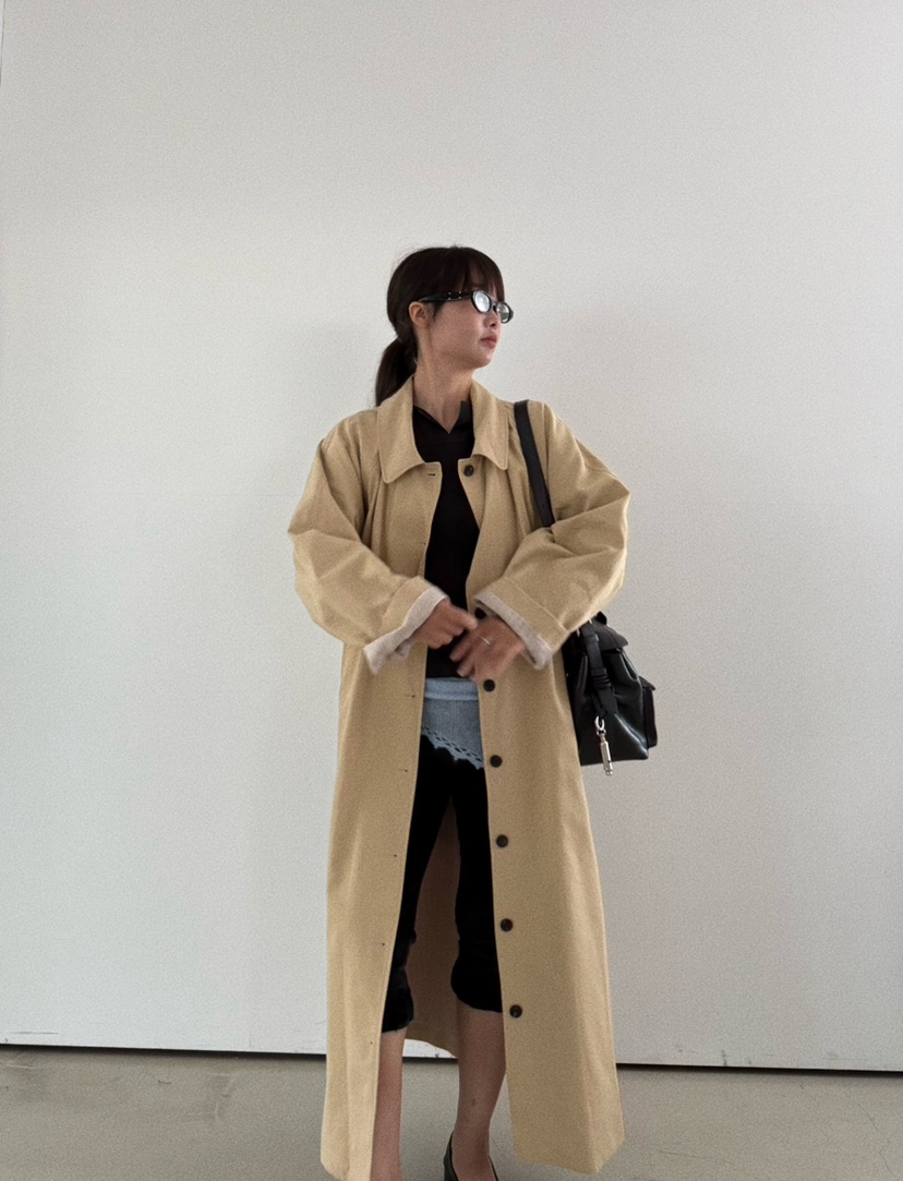 OLI SEOUL東大門㊣實拍女裝新款時尚熱賣人氣推薦長款風衣OLI SEOUL長款風衣
