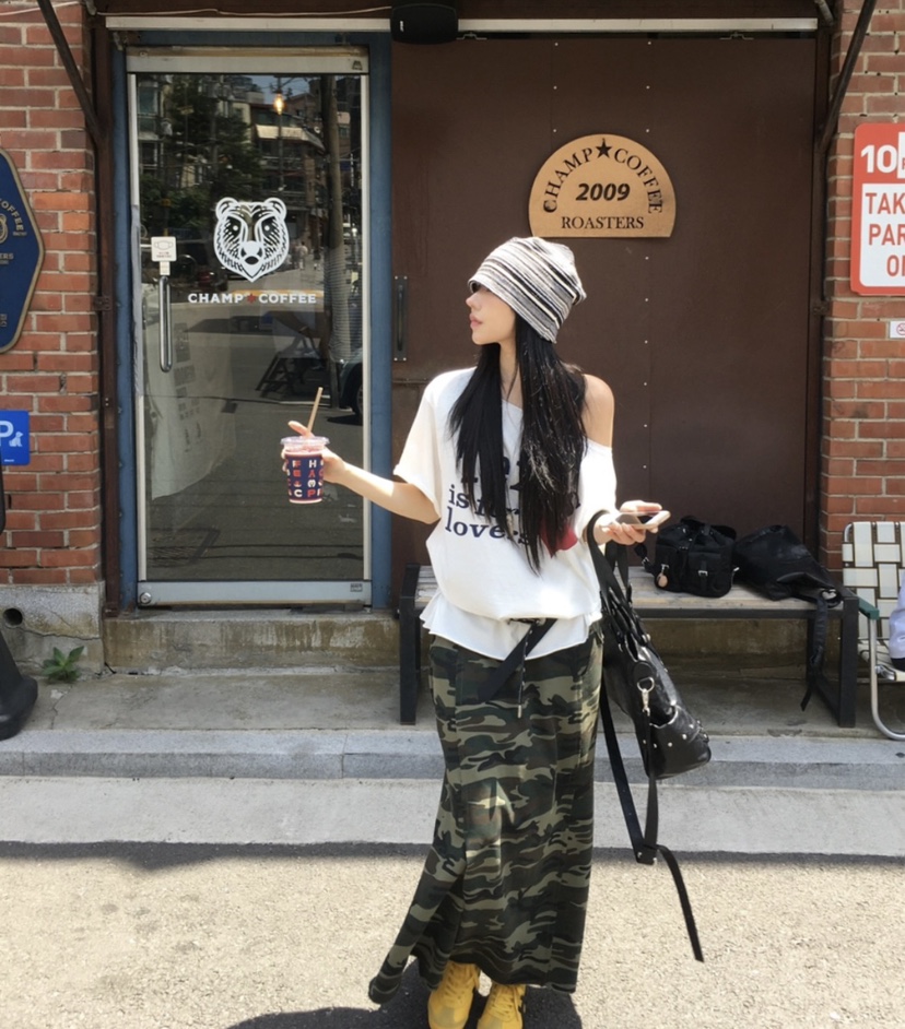 CRACKERS東大門㊣代購女裝新品推薦真品25秋冬熱賣長裙迷彩CRACKERS長裙