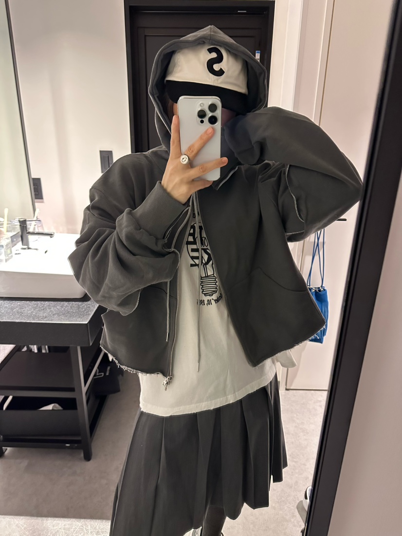 CRACKERS韓國直郵㊣女裝新品推薦25秋冬休閑時尚夾克拉鏈兜帽CRACKERS夾克