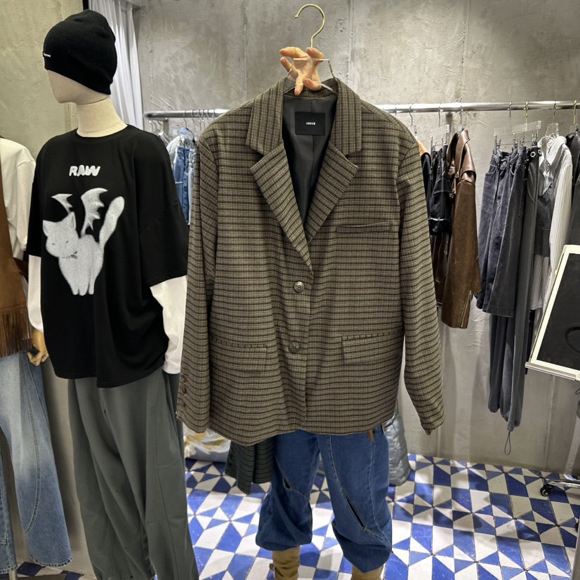 AMOUR東大門㊣直郵女裝新品時尚熱賣人氣職業真品休閑夾克格紋AMOUR夾克圖色2