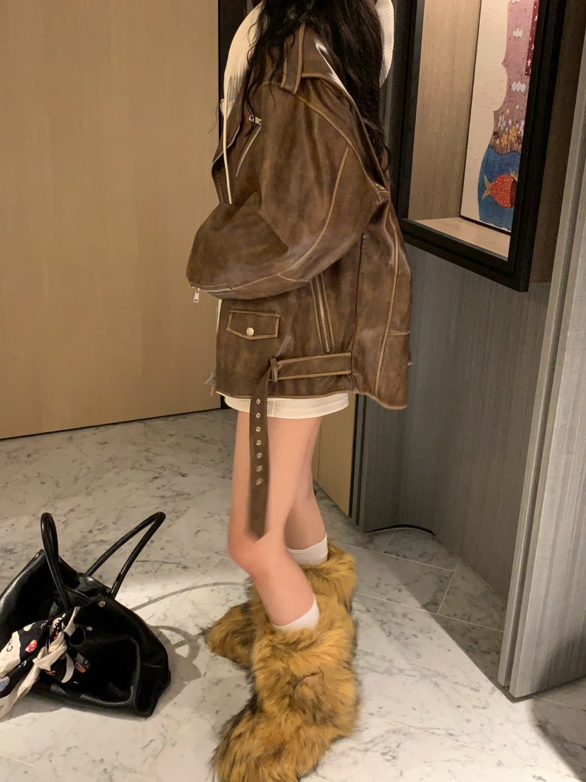 VIRKIN東大門㊣實拍女裝新款人氣25秋冬時尚職業夾克水洗皮革VIRKIN夾克