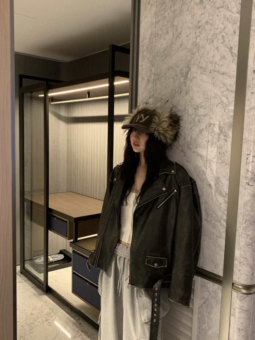 VIRKIN東大門㊣實拍女裝新款人氣25秋冬時尚職業夾克水洗皮革VIRKIN夾克