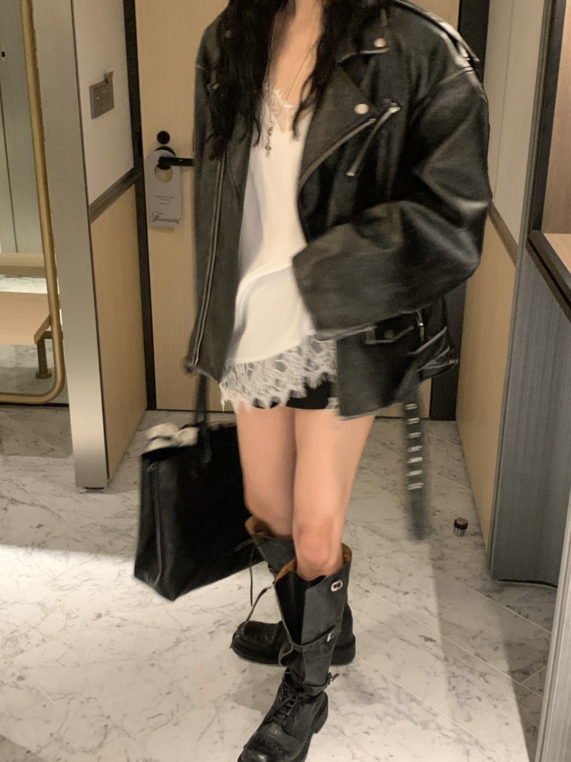 VIRKIN東大門㊣實拍女裝新款人氣25秋冬時尚職業夾克水洗皮革VIRKIN夾克