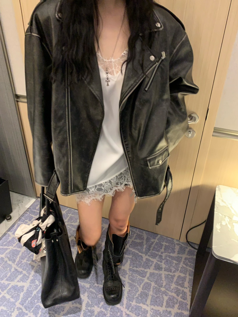 VIRKIN東大門㊣實拍女裝新款人氣25秋冬時尚職業夾克水洗皮革VIRKIN夾克
