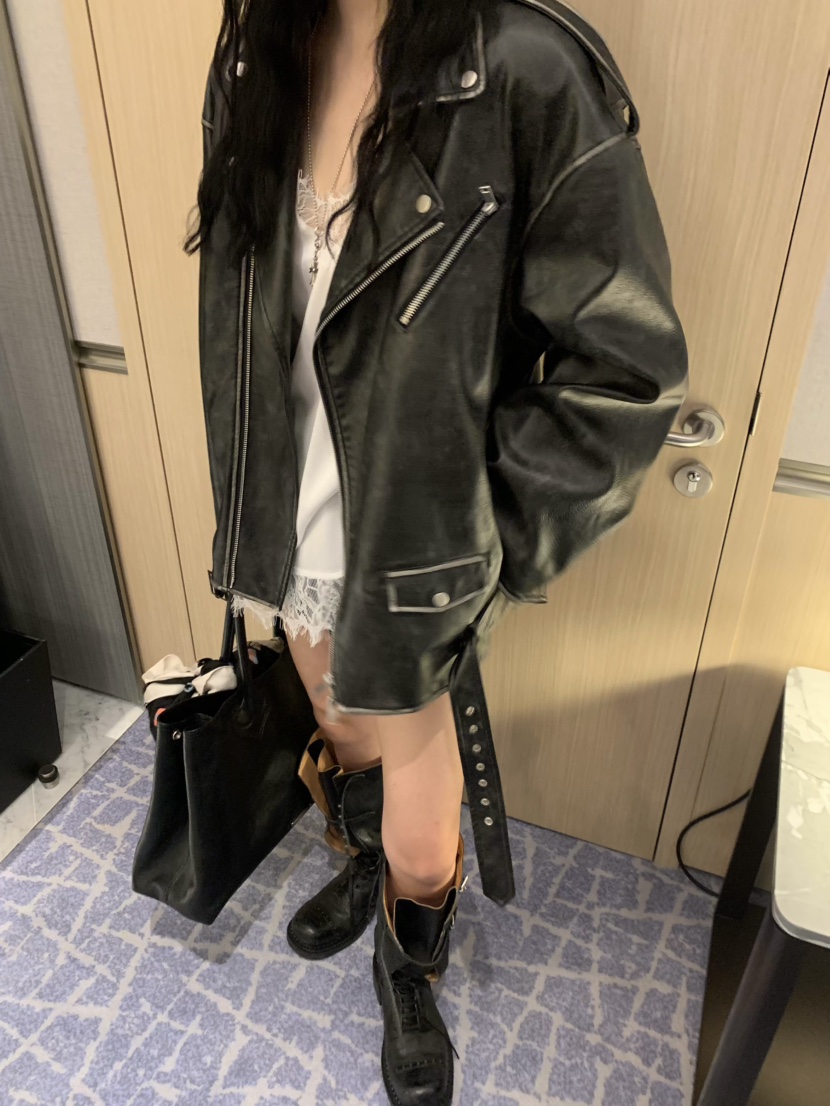 VIRKIN東大門㊣實拍女裝新款人氣25秋冬時尚職業夾克水洗皮革VIRKIN夾克