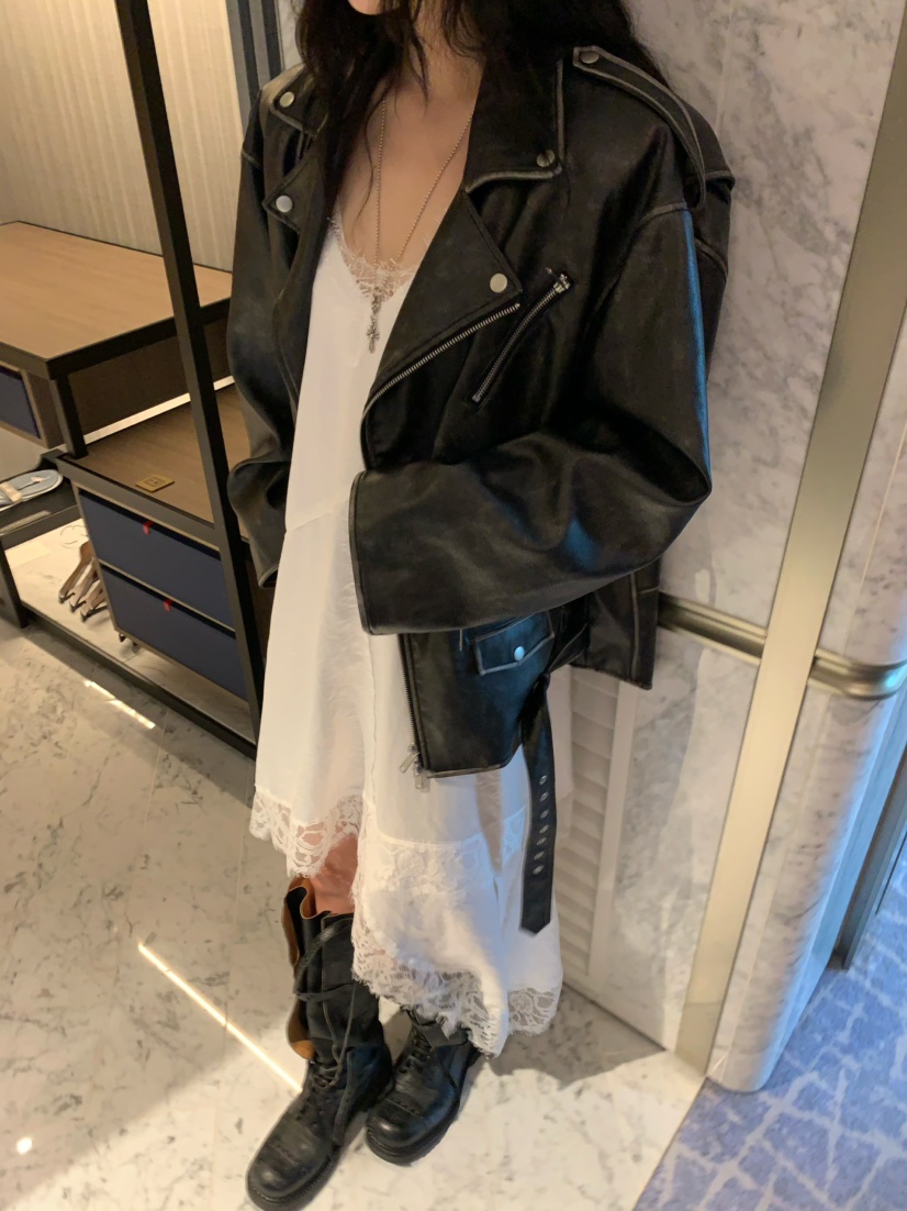 VIRKIN東大門㊣實拍女裝新款人氣25秋冬時尚職業夾克水洗皮革VIRKIN夾克