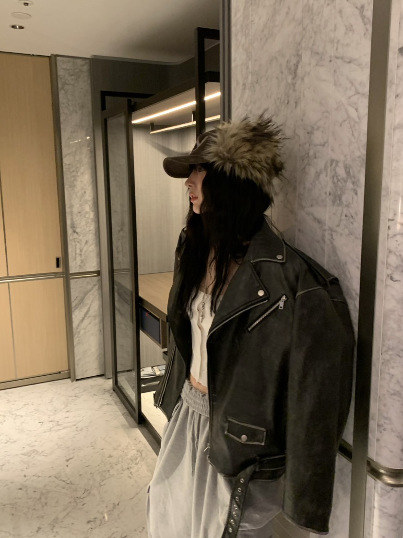 VIRKIN東大門㊣實拍女裝新款人氣25秋冬時尚職業夾克水洗皮革VIRKIN夾克