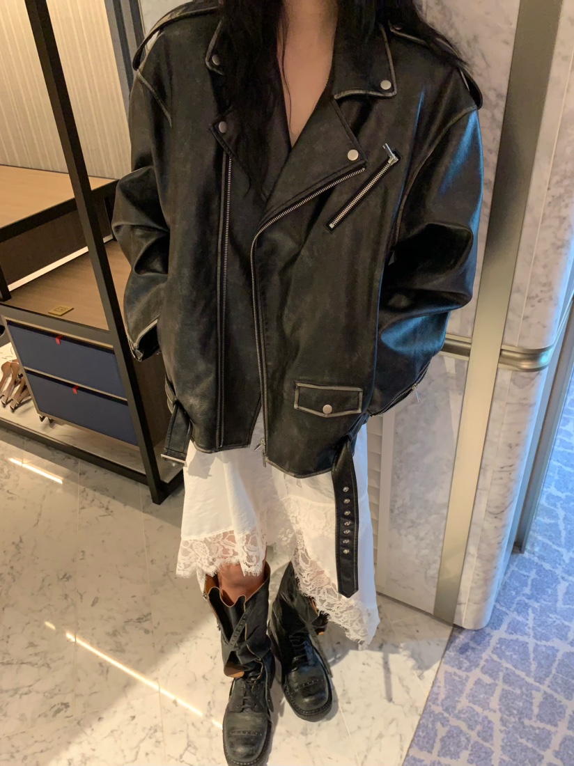 VIRKIN東大門㊣實拍女裝新款人氣25秋冬時尚職業夾克水洗皮革VIRKIN夾克