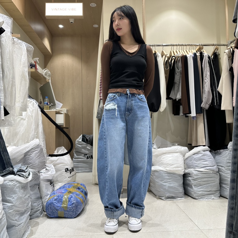 VINTAGE VIBE東大門㊣實拍女裝新品熱賣推薦25秋冬時尚牛仔褲VINTAGE VIBE牛仔褲