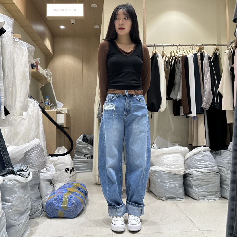 VINTAGE VIBE東大門㊣實拍女裝新品熱賣推薦25秋冬時尚牛仔褲VINTAGE VIBE牛仔褲圖色2