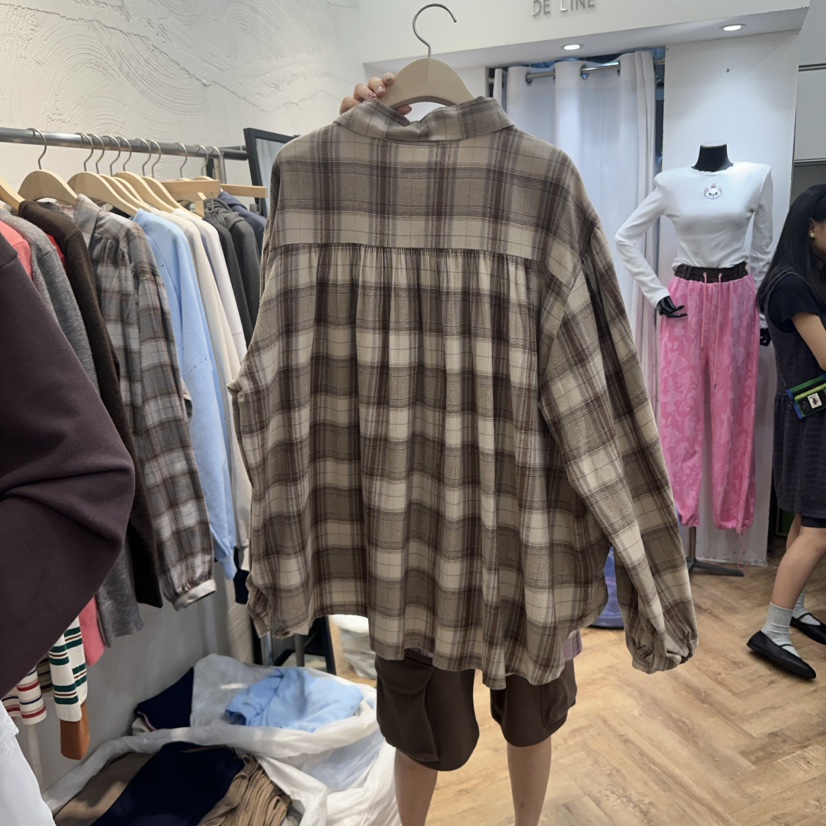 DE LINE東大門㊣實拍女士新款休閑真品時尚襯衫蕾絲衫格紋DE LINE襯衫/蕾絲衫