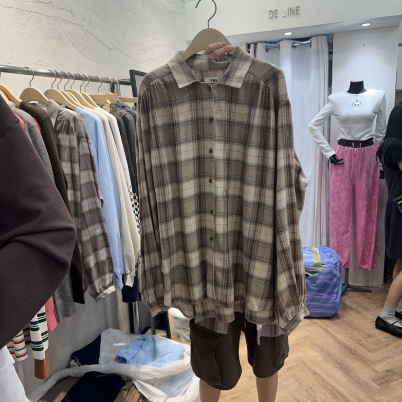 DE LINE東大門㊣實拍女士新款休閑真品時尚襯衫蕾絲衫格紋DE LINE襯衫/蕾絲衫圖色3
