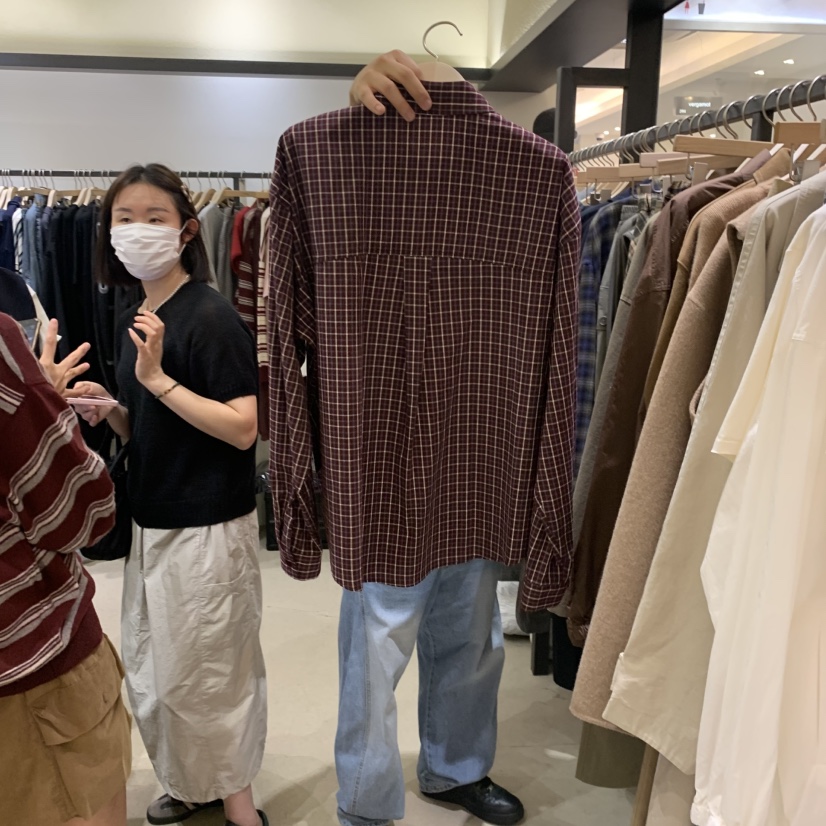 SELF SERVICE東大門㊣實拍女士新品休閑25秋冬襯衫蕾絲衫格紋SELF SERVICE襯衫/蕾絲衫