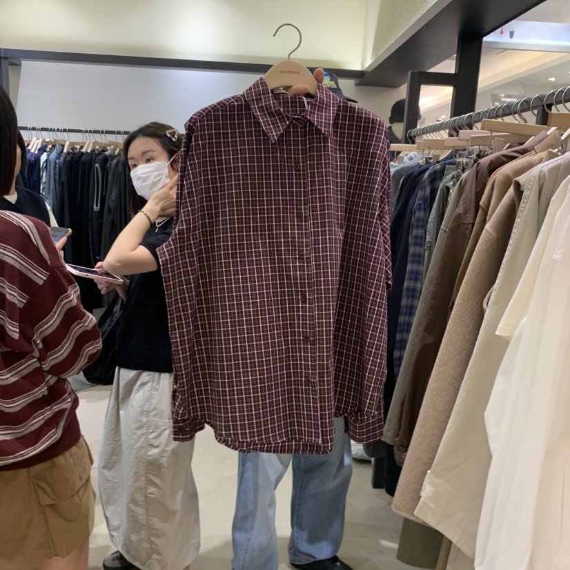 SELF SERVICE東大門㊣實拍女士新品休閑25秋冬襯衫蕾絲衫格紋SELF SERVICE襯衫/蕾絲衫圖色1