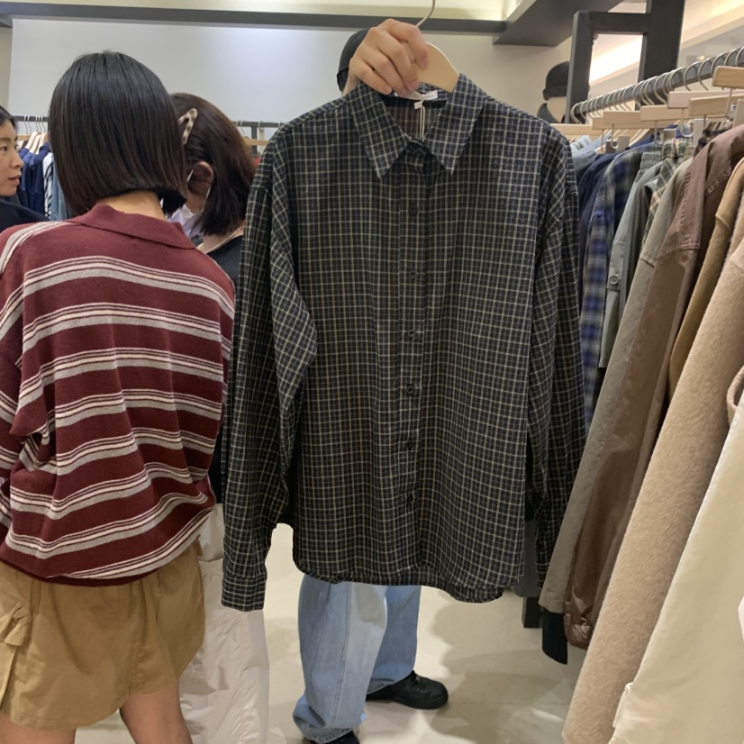 SELF SERVICE東大門㊣實拍女士新品休閑25秋冬襯衫蕾絲衫格紋SELF SERVICE襯衫/蕾絲衫圖色2