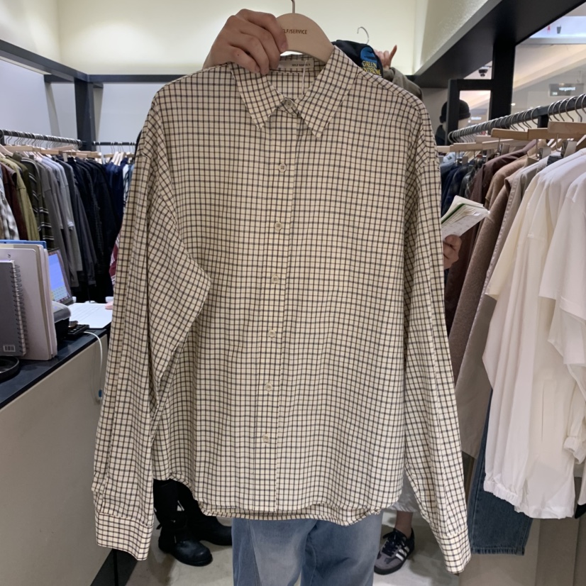 SELF SERVICE東大門㊣實拍女士新品休閑25秋冬襯衫蕾絲衫格紋SELF SERVICE襯衫/蕾絲衫圖色3