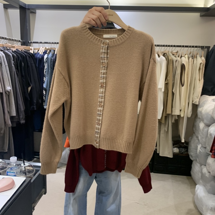 SELF SERVICE韓國代購㊣女裝新品真品休閑人氣針織衫格紋開衫SELF SERVICE針織衫圖色2