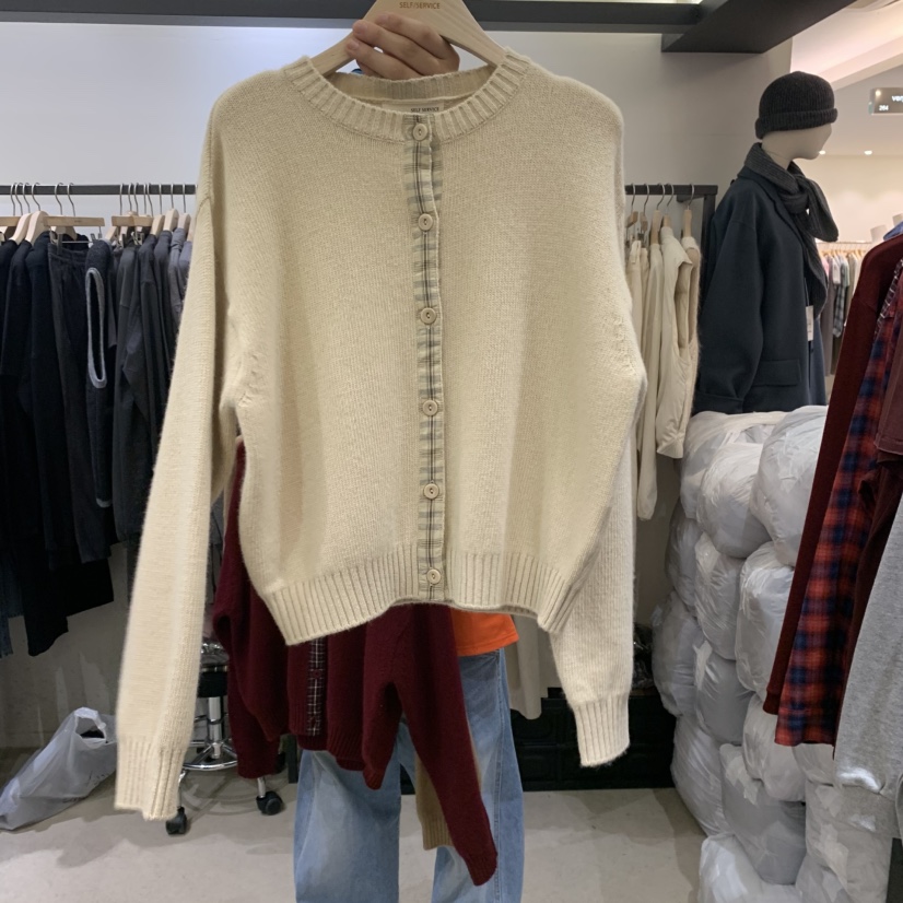 SELF SERVICE韓國代購㊣女裝新品真品休閑人氣針織衫格紋開衫SELF SERVICE針織衫圖色4
