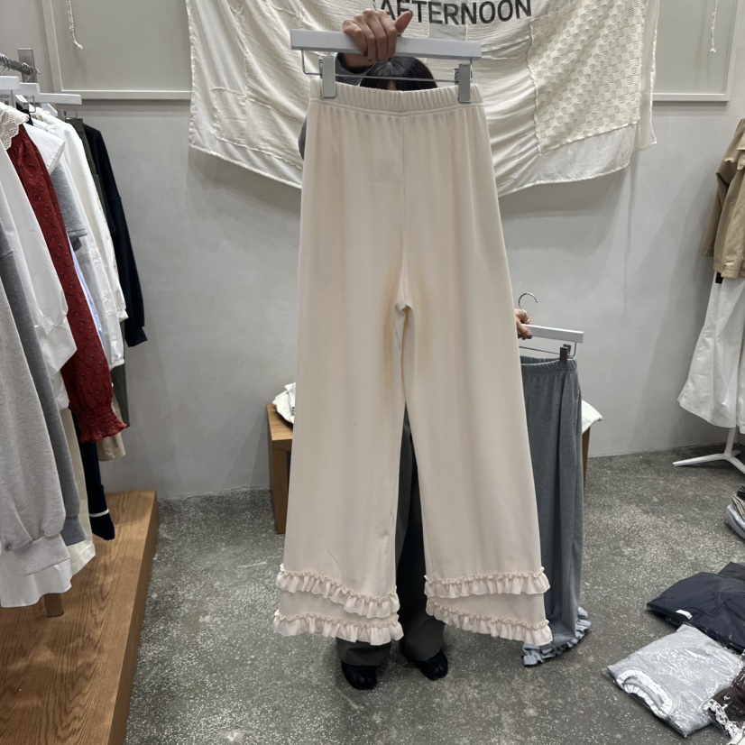 AFTERNOON韓國直郵㊣女裝新款休閑25秋冬職業休閑褲荷葉邊羅紋AFTERNOON休閑褲