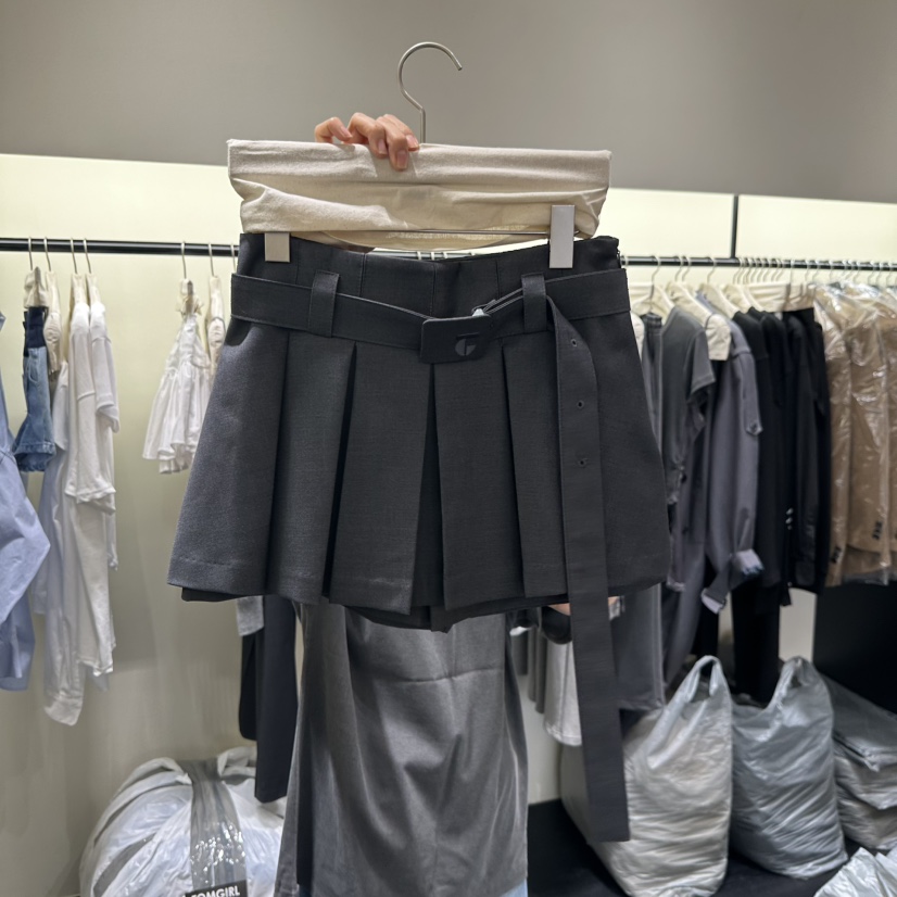 TOMGIRL韓國代購㊣女士新品熱賣推薦時尚真品人氣短裙含腰帶TOMGIRL短裙