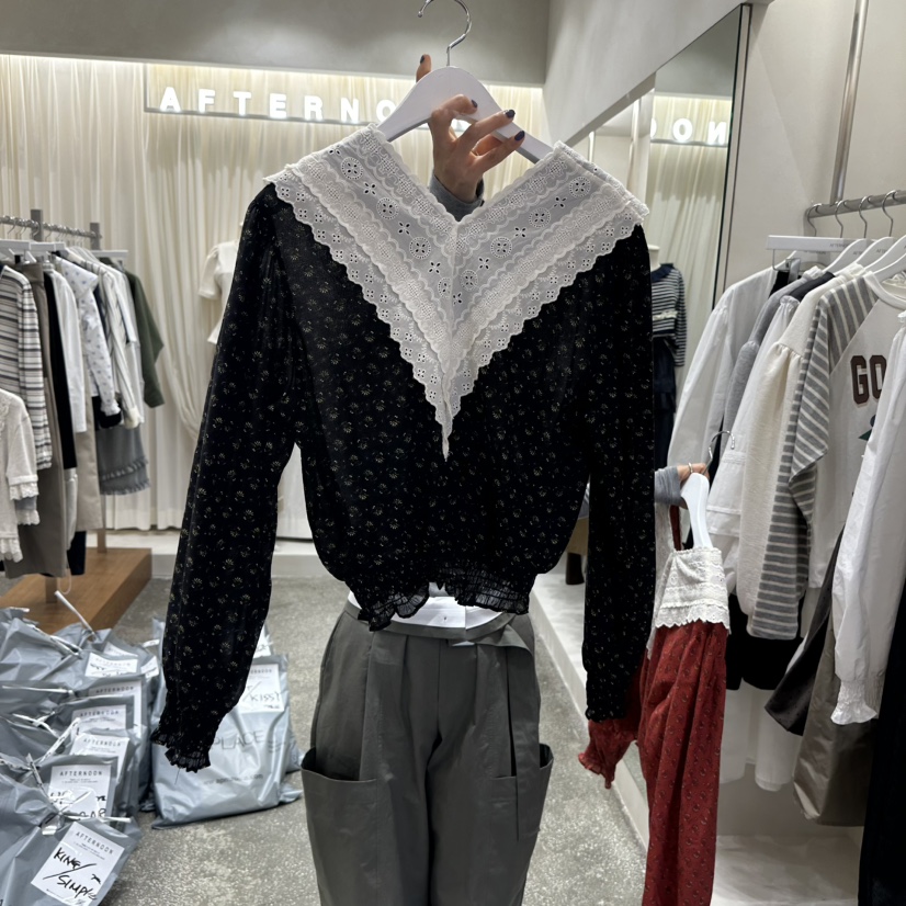 AFTERNOON東大門㊣直郵女士新款休閑真品時尚人氣襯衫蕾絲衫AFTERNOON襯衫/蕾絲衫