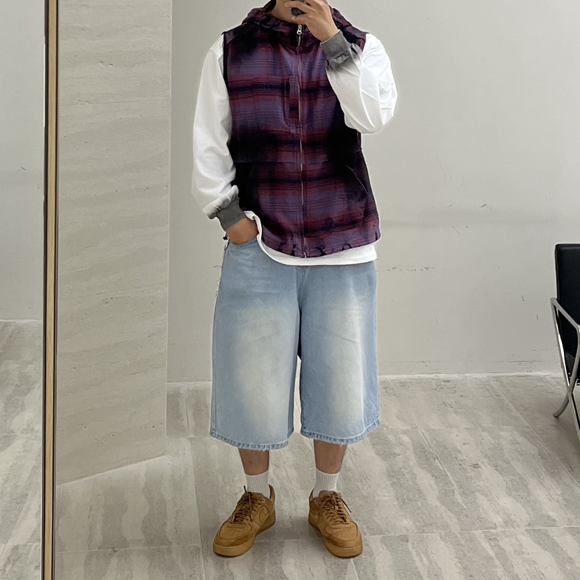 707.APT東大門㊣實拍女裝新品時尚休閑馬甲不含內搭格紋連帽707.APT-男裝馬甲