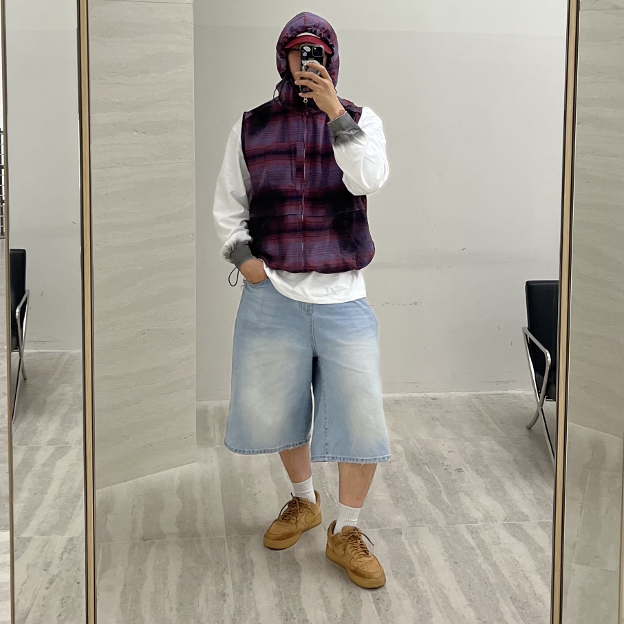 707.APT東大門㊣實拍女裝新品時尚休閑馬甲不含內搭格紋連帽707.APT-男裝馬甲