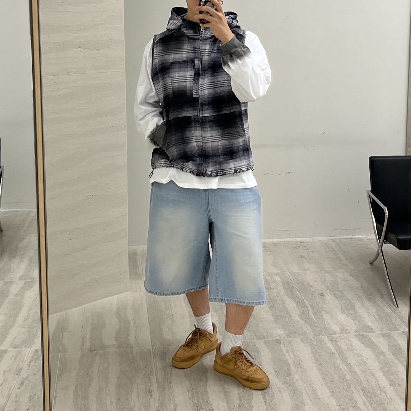 707.APT東大門㊣實拍女裝新品時尚休閑馬甲不含內搭格紋連帽707.APT-男裝馬甲
