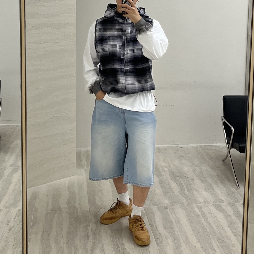707.APT東大門㊣實拍女裝新品時尚休閑馬甲不含內搭格紋連帽707.APT-男裝馬甲