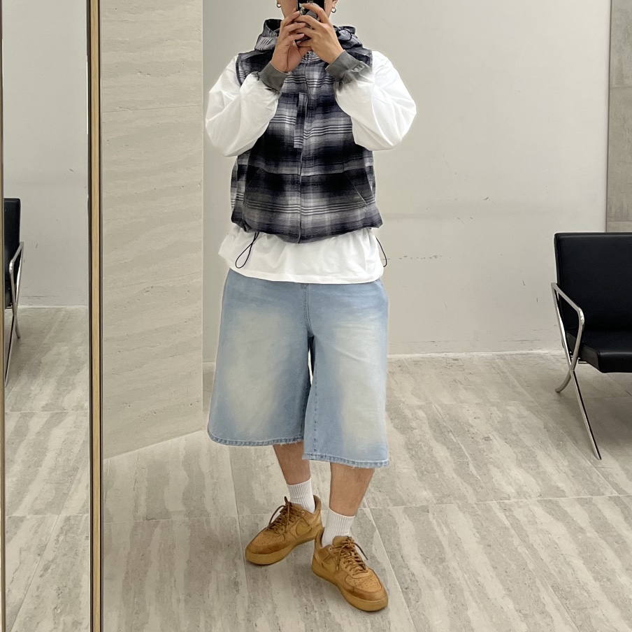 707.APT東大門㊣實拍女裝新品時尚休閑馬甲不含內搭格紋連帽707.APT-男裝馬甲